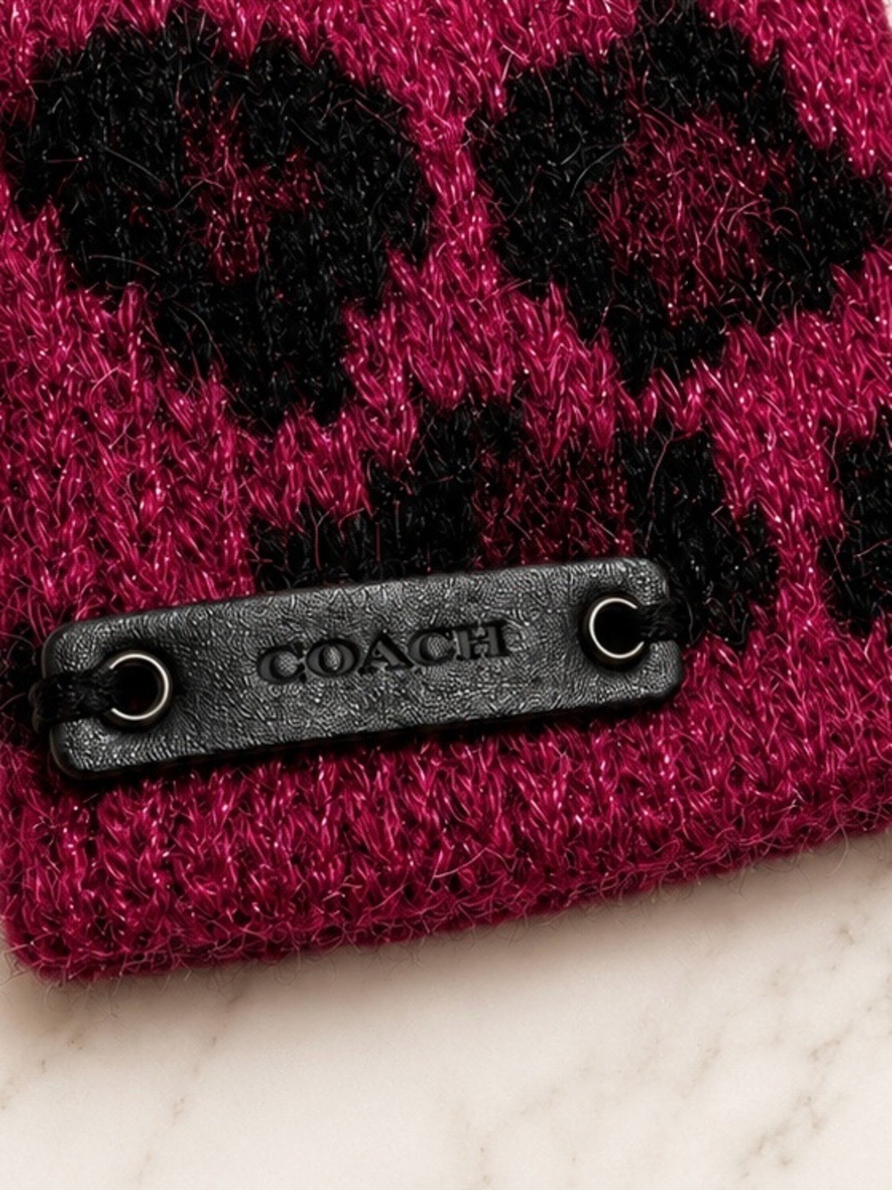 COACH Ocelot Angora Blend Tech Touch Gloves Raspberry Shimmer EUC - Picture 4 of 5